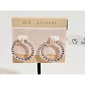 St. John Gold‎ Plate Swarovski Crystal Accented 1" Hoops Hoop Statement Earrings